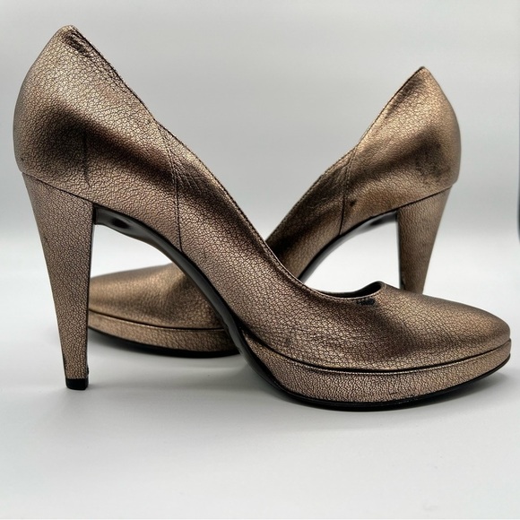 SERGIO ROSSI BRONZE METALLIC HEELS LEATHER PUMPS DESIGNER HEEL WOMEN SIZE 37 1/2 - Picture 8 of 14